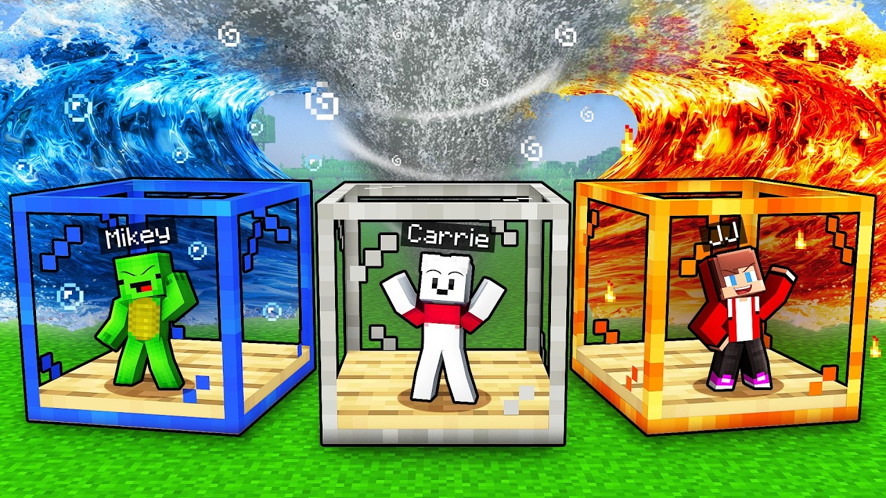 Mikey and JJ: WATER & LAVA & AIR vs GLASS BUNKER - Minecraft Maizen