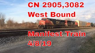 CN 2905,3082 West Boud Manifest Train 4/8/19