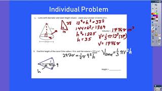 CH11 Section 4: Finding Height of a Cone given Volume