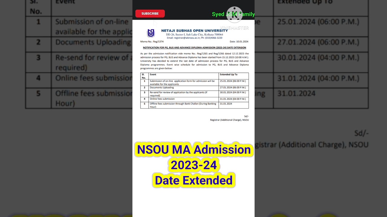 NSOU MA Admission 2023-24 Date Extended ✅ 