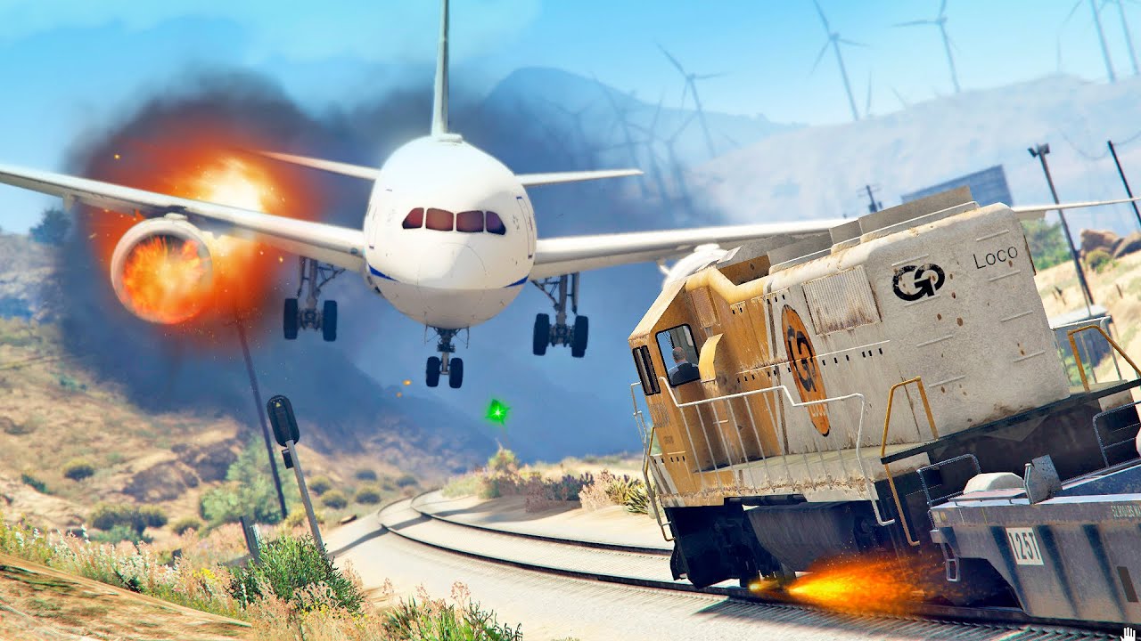 Boeing 787 Plane Crash Into Train GTA 5 Emergency Landing YouTube
