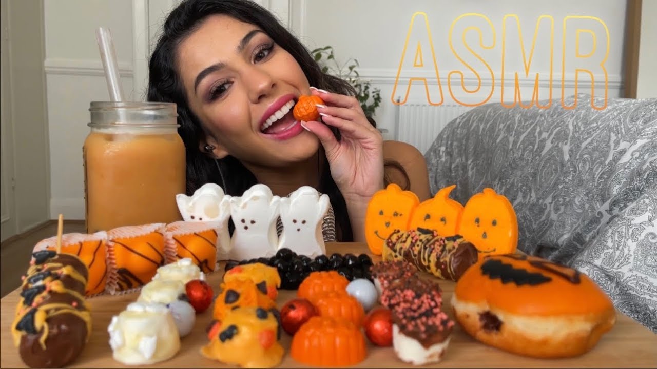 ASMR HALLOWEEN CANDY PARTY (MARSHMALLOWS, BUBBLE TEA, DONUTS, CHOCOLATE) *Kitone ASMR*