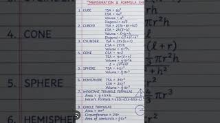 MENSURATION FORMULAE