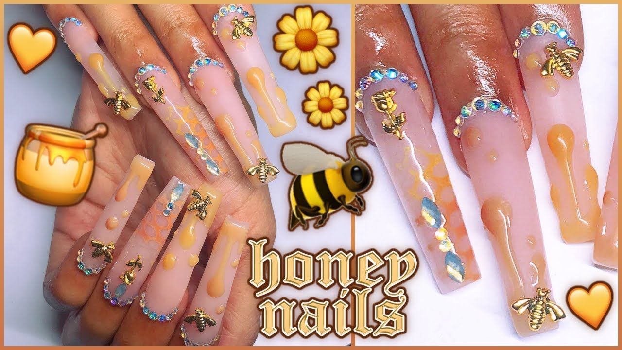 Honey Bee Press on Nails, 3D Nail Art, Gold Nails, Luxury Nails, Acrylic  Nails 