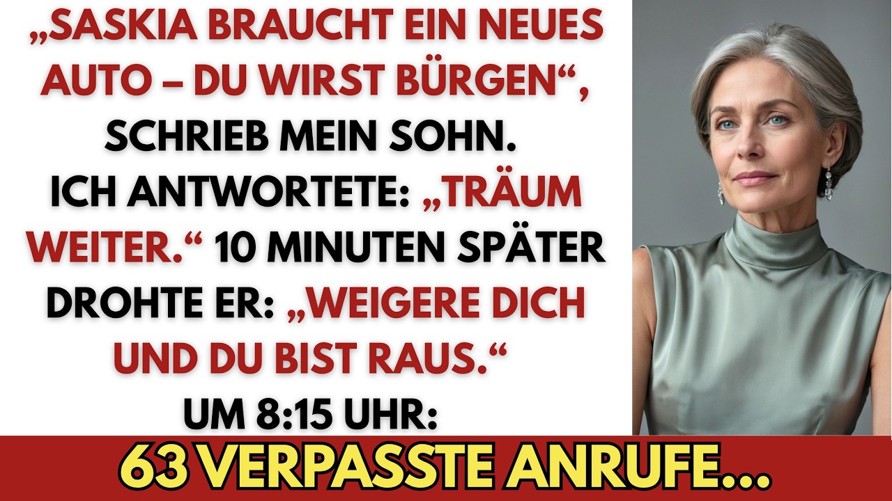 „Wenn du dich weigerst, dann ist das das Ende. Dann siehst du die Kinder zu Weihnachten nicht mehr." Diese Nachricht meines zweiunddreißigjährigen Sohnes traf mich völlig unvorbereitet, während...