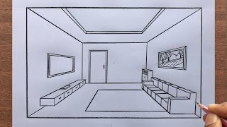 How to Draw a Room in 1-Point Perspective Step by Step | Easy Drawing screenshot 4