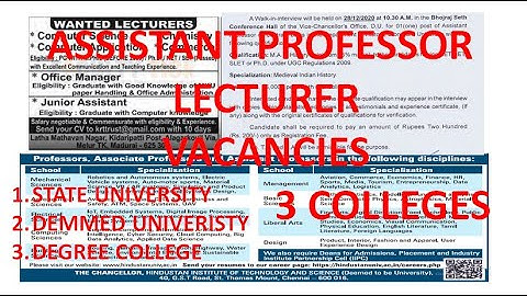 Assistant Professor and Lecturer Vacancies in 3 Colleges | Non UGC NET | Up to Rs 1,00,000 pm