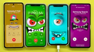 Samsung Z Flip3 +A72 vs IPhone 11+11 Pro Max Incoming + Outgoing Call