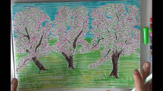 Как нарисовать цветущий сад фломастерами  от 4 лет How to draw a blooming garden with markers