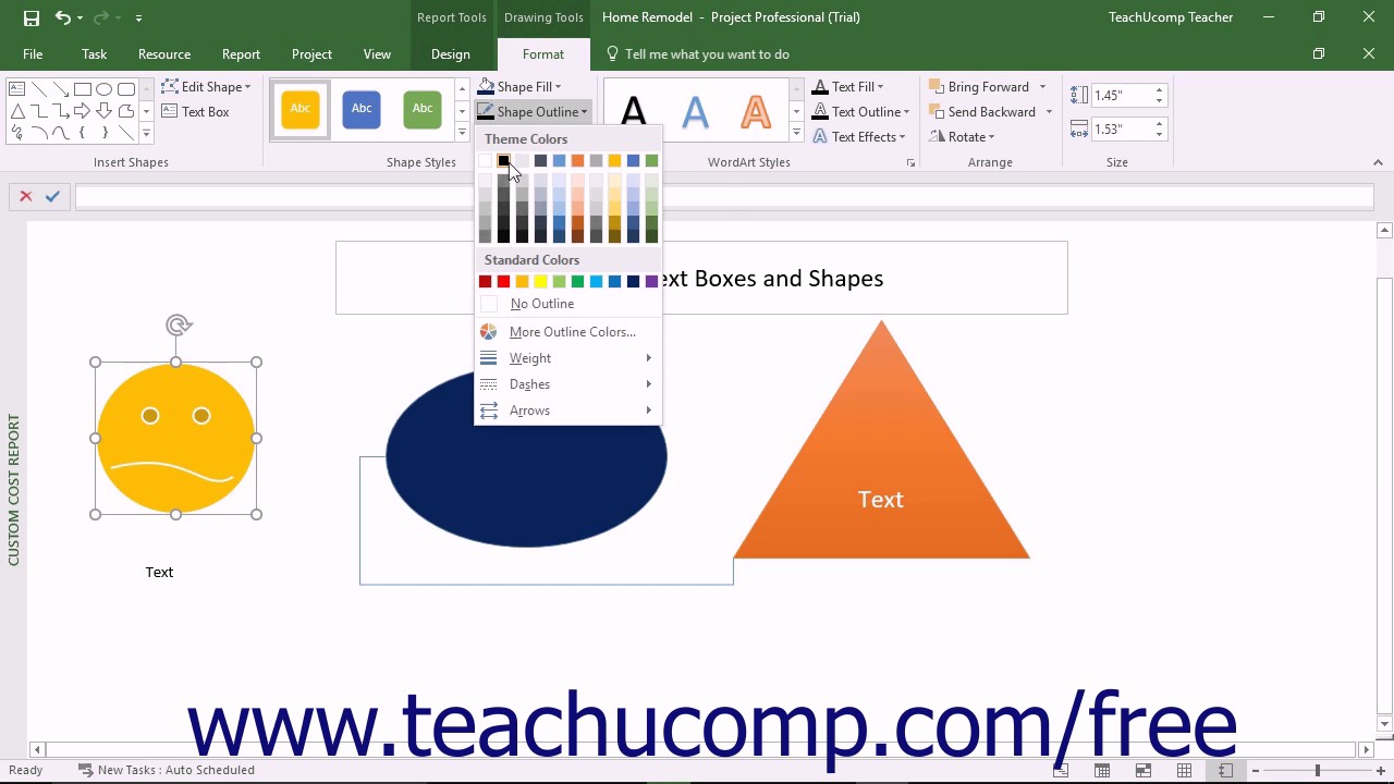 Project 2016 Tutorial Formatting Text Boxes and Shapes Microsoft ...