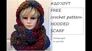 Free Crochet Pattern, #2070 - Hooded Scarf, Easy, beginner level. Pattern will be free on my blog: (Link will be here when it gets 