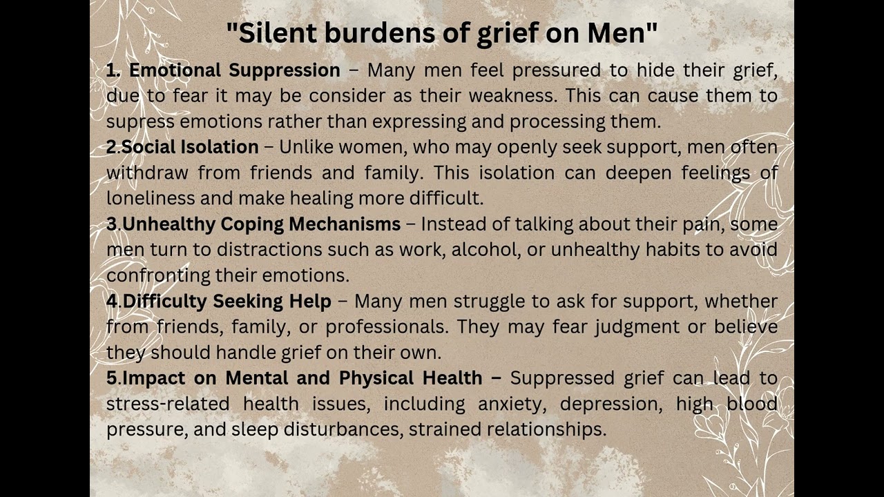 "Silent burdens of grief on Men"
