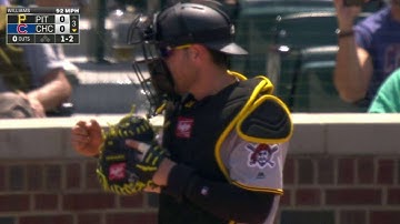 PIT@CHC: Cervelli acts like boxer after foul hits him