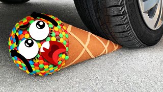 Experiment Car vs M\&M Icecream Toy, Candy Mentos| Crushing Crunchy \& Soft Things by Car- Woa Doodles