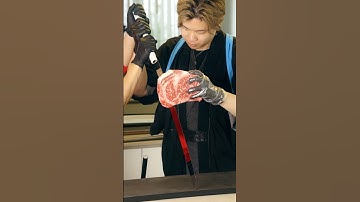 Cut the Wagyu with the sharp knife.🔪✨​⁠@jikkoshacho #knife #sharpening #sharpener #asmr