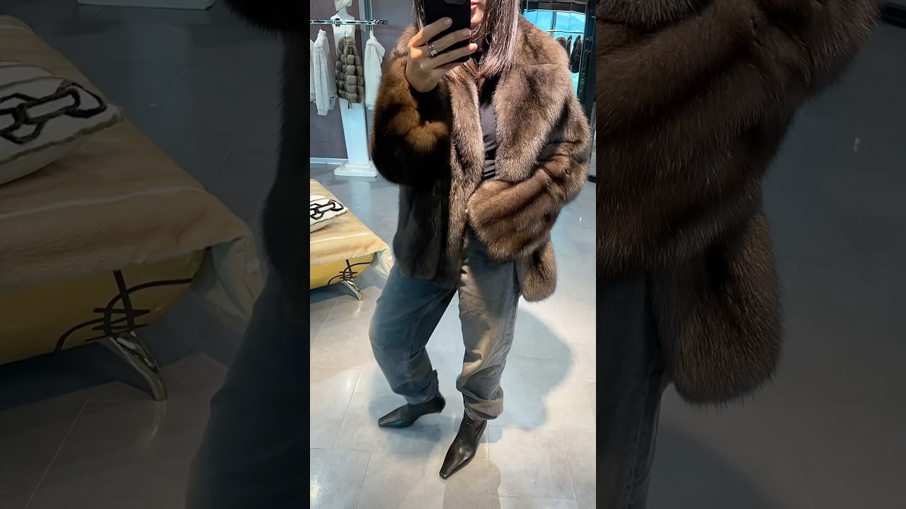 Truffle color. New Sable fur jacket in vertical skins 