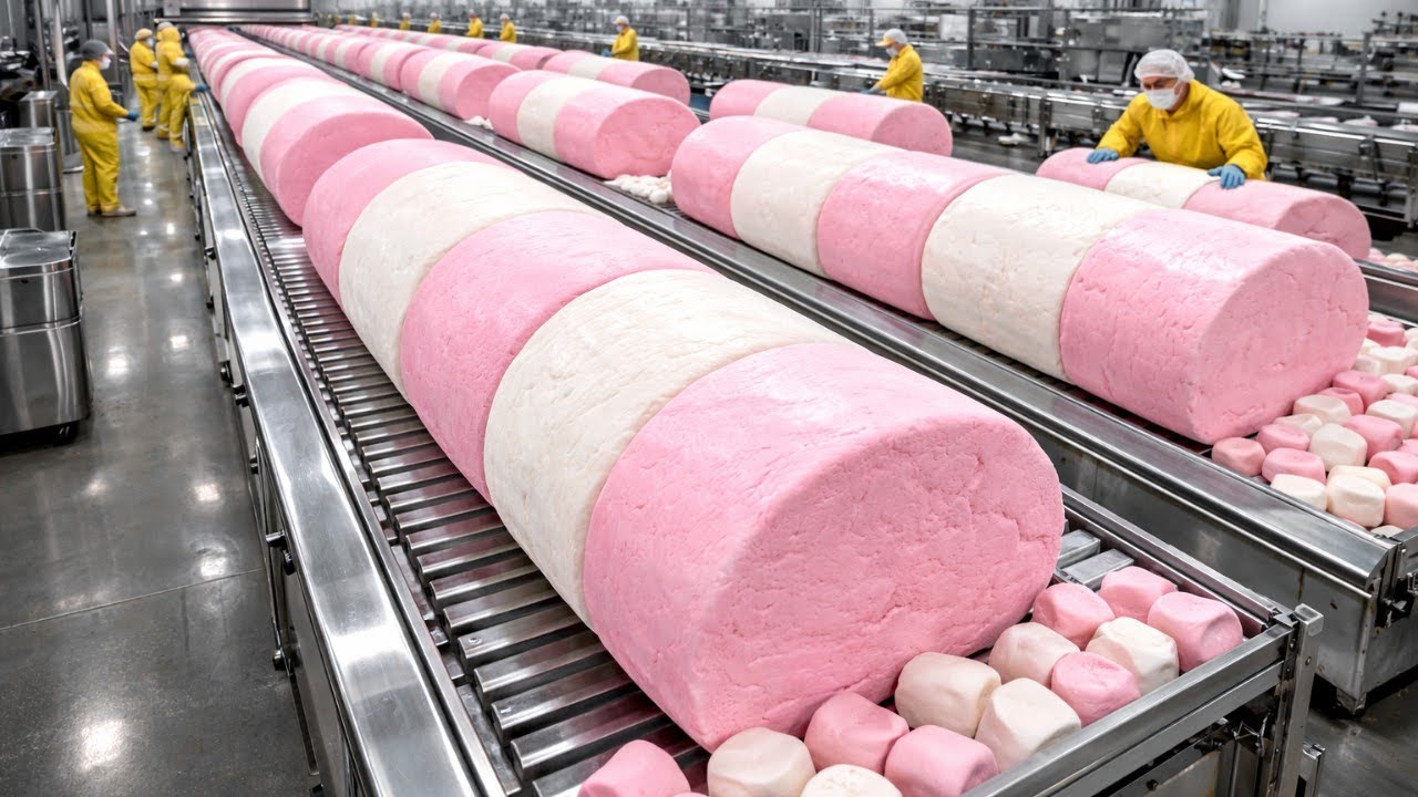 Inside a Marshmallow Factory – How Marshmallows Are Made on an Industrial Scale (8K ASMR)