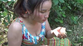 Primitive Life - Ethnic Girl Singing Surprise Fruit Surprising Meeting A Strange Hole And Fainted