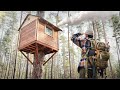 Tree house life  completed a cozy shelter in the wild forest   asmr bushcraft