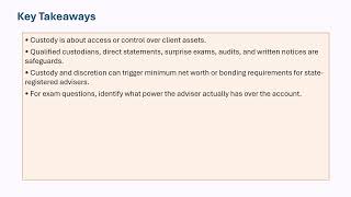 Series 65 Exam Lesson 71. Custody Definitions and Obligations