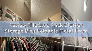 Review FHSQX 3 Pack Clothes Storage Bins Foldable Metal Frame Storage Box Stackable Linen Fabric Org