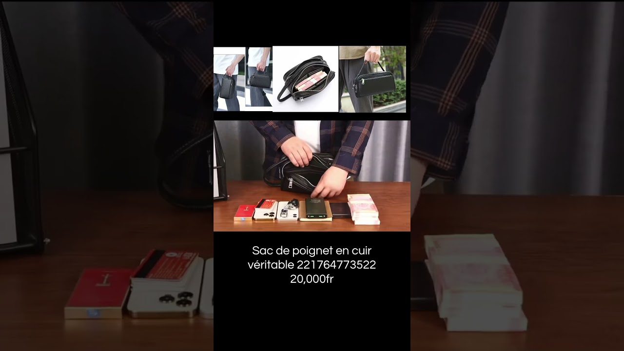 Sac De Poignet en Cuir Véritable Pour Homme