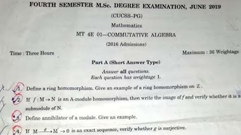 COMMUTATIVE ALGEBRA ✨️QUESTION Paper ✨️Msc Maths