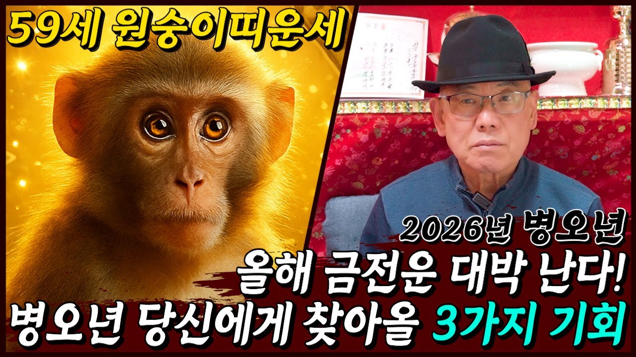 2026년 1968년생 58세 원숭이띠운세! 68년생 원숭이띠분들은 병오년 인생을 바꿀 3가지 기회 찾아옵니다! 68년생 원숭이띠의 운명과 평생운세 /2026년 58세 신년운세