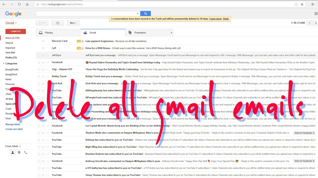 How To Delete All Gmail Emails At Once Youtube