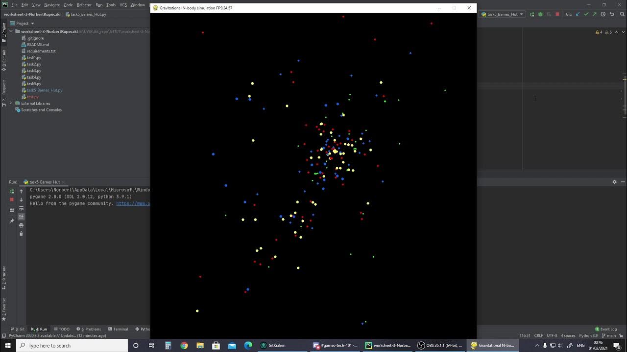 Gravitational N-body simulation using Barnes-Hut algorithm - YouTube