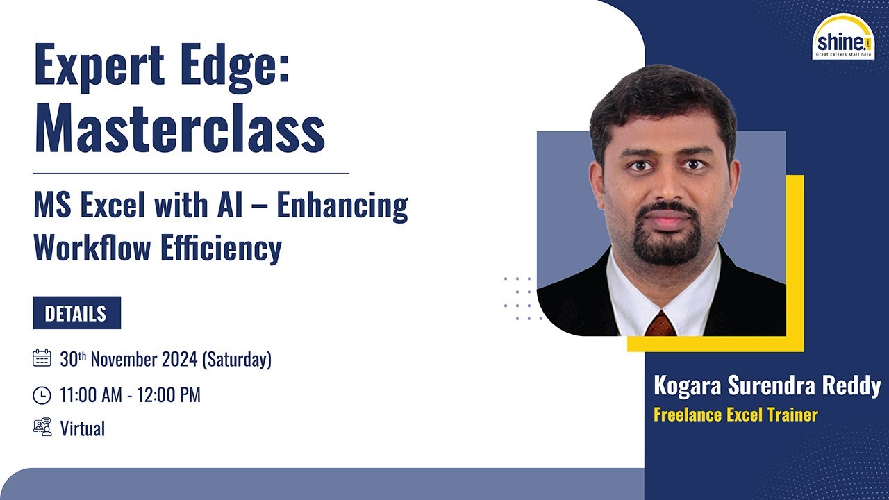 MS Excel with AI -WORKSHOP by Kogara Surendra Reddy | Expert Edge # ...