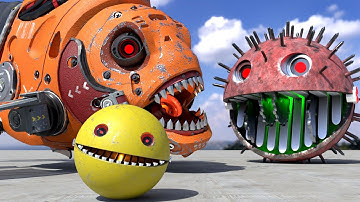 Robot Pacman vs Lava Monster vs Ms Pacman vs Scary Pacman is a Rehearsal to go to Cartoon Cat