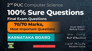 🔥 2nd PUC Computer Science 2026 | 100% Sure Questions | Final Exam | Score 70/70 | Karnataka Board