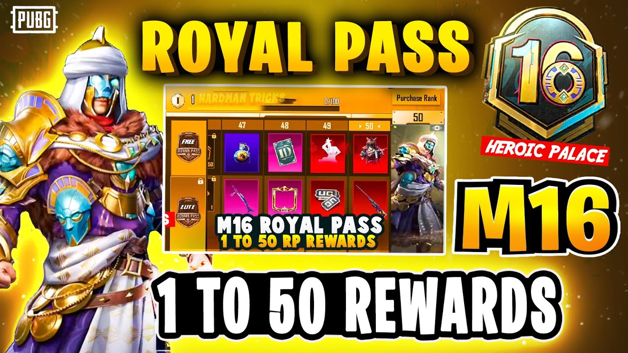 M16 ROYAL PASS 1 TO 50 RP REWARDS | FREE MYTHICS M16 RP | MONTH 16 ...