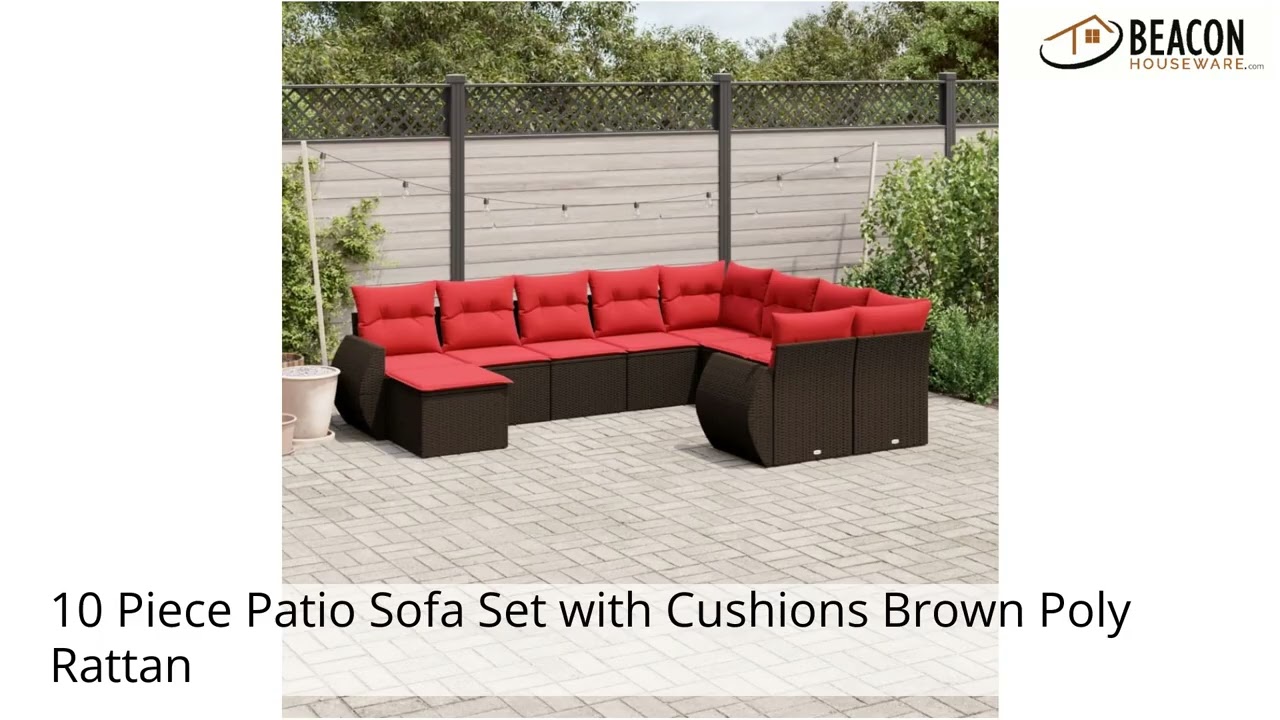 10 Piece Patio Sofa Set with Cushions Brown Poly Rattan