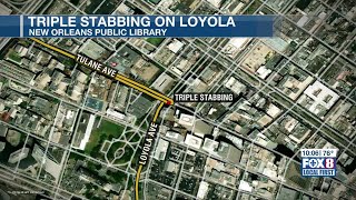 Three people stabbed outside New Orleans library, suspect in custody