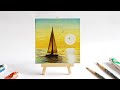 Sailboat Sunset Seascape Acrylic Painting For Beginners | Easy Mini Canvas Painting Tutorial