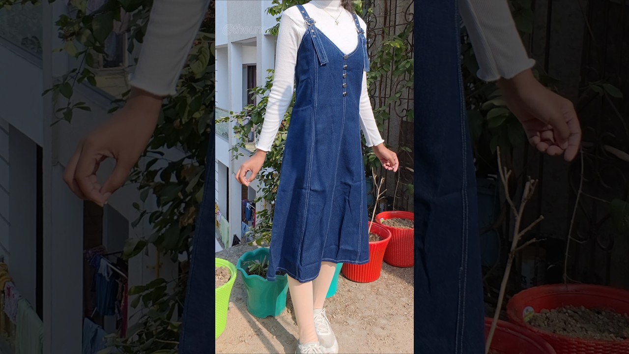 one piece long denim dress from meesho ✨ check community post for link 🖇️ 