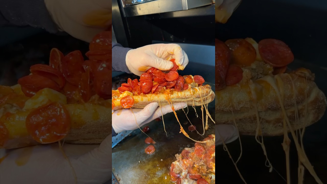 The GOOMBAH COWBOY SUB from Tony Boloney’s in New Jersey! 🥩🍕🧀🥖🔥 Pepperoni HEAVEN. #DEVOURPOWER