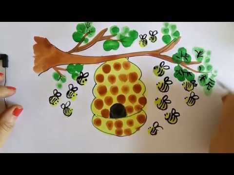 finger-painting-tutorial-for-beginners,-how-to-draw-beehive---thumb-painting-ideas-world-bee-day