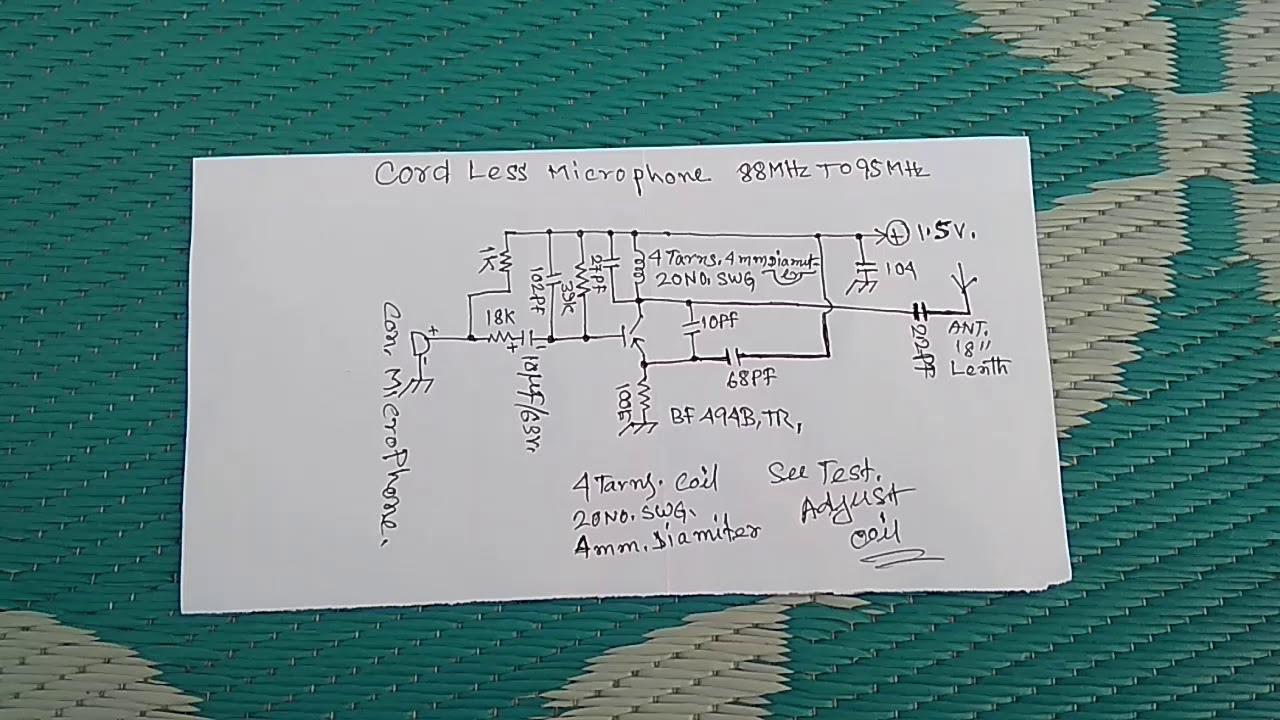 cord less microphone circuit diagram - YouTube