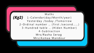 Maths-Kg2-Calendar(day/Month/year)-Yesterday /today /TomorrowOrdinal number (first /second ........)