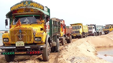 Tippers Formation of Line for Loading of Sand | Lorry Videos | Truck Videos | TIPPER LORRY TRUCK