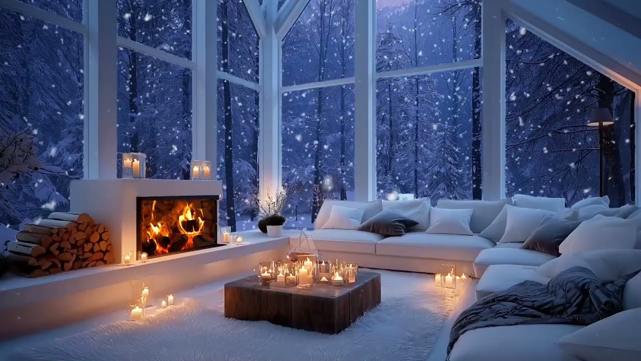 🌨️🔥 Snowy Window Winter Piano | Warm Night Lounge Escape | Deep Focus, Calm & Unwind