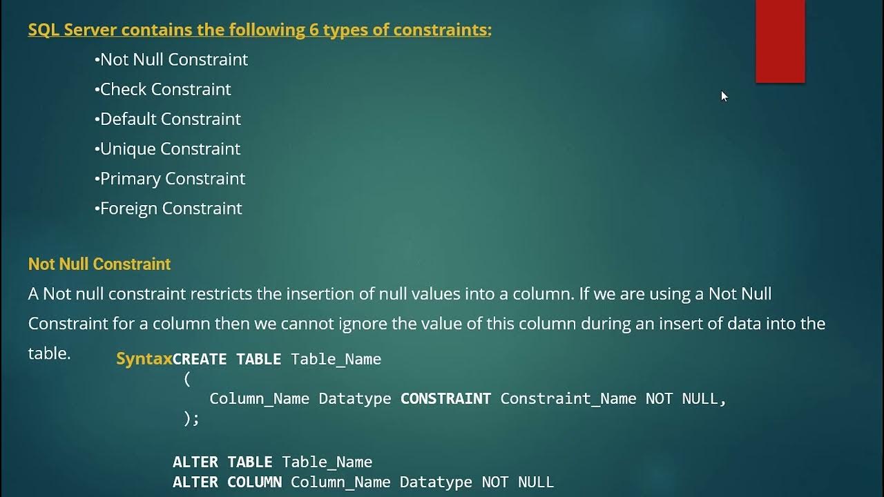 Constraints in sql server not null constraint youtube