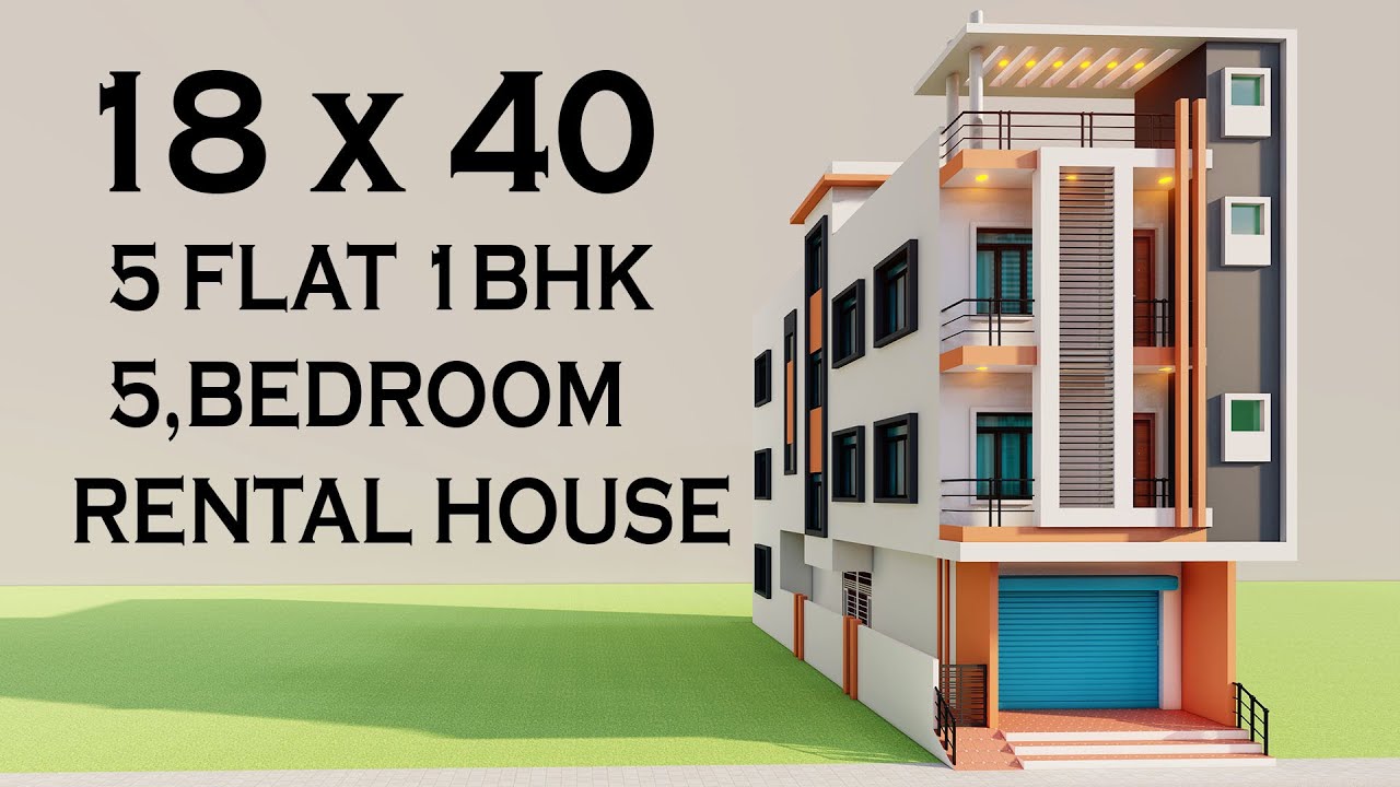 18x40 में किराये के लिए सबसे अच्छा मकान ,18x40 Rental 1 BHK 5 Flat With Shop Plan,New 3D House Map