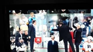 Flyers penguins brawl 4/1/12 - laviolette is fired up!!