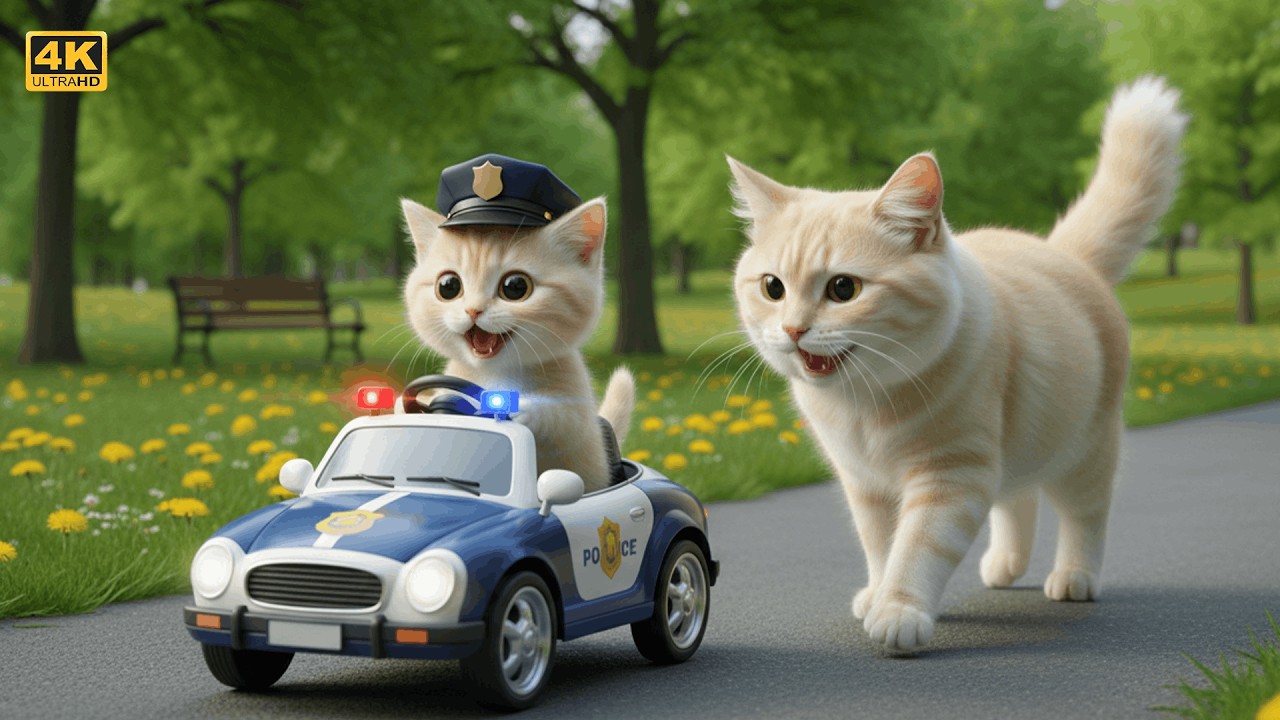 Mama Cat Saves Her Kitten From a Police Car Moment That Everyone Is Watching! 🚔🐱🔥