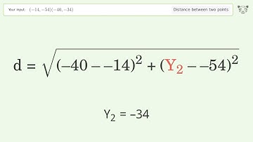Find the distance between two points p1 (-14,-54) and p2 (-40,-34): Step-by-Step Video Solution
