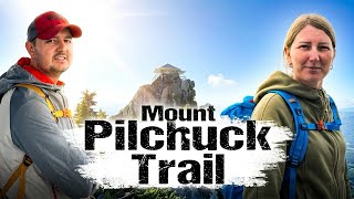 Silent Hiking in wild Washington State. Mount Pilchuck Trail and highest mountain peak.